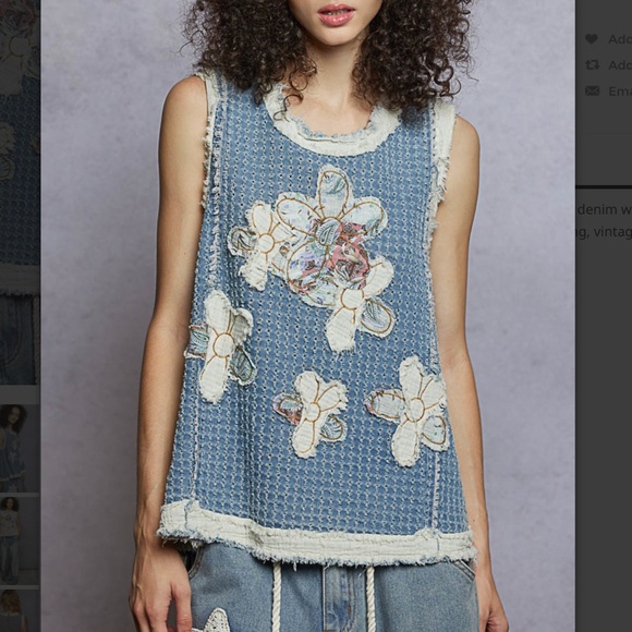 POL Tops - ❤️ POL “ Mary “ POL Denim Top with Double Gauze Flower Patch 44